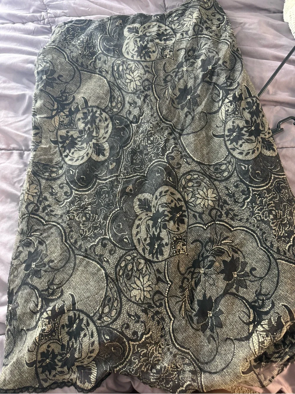 Ice Black and Cream Floral Lace-Overlay Pencil Skirt